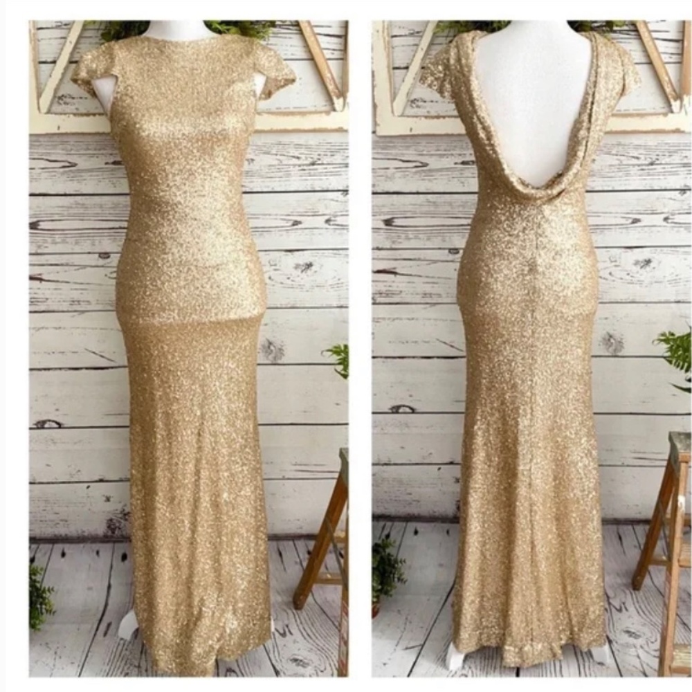 Beautiful Long gold Sequin Evening Gown Sorella Vita size 12 New Year's …